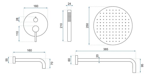 Built-in shower set Rea Lungo Copper Brush + BOX