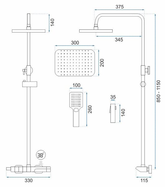 Shower set with thermostatic mixer REA ROB Black