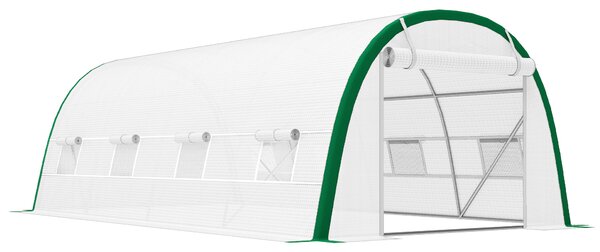 Outsunny Walk-in Polytunnel Greenhouse Tunnel Warm House Tent with Zipped Doors, 8 Mesh Windows, PE Cover, 6 x 3 m, White