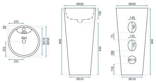 Freestanding ceramic basin Anya