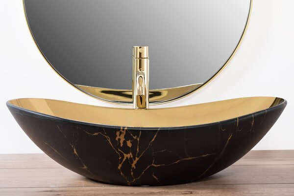 Countertop washbasin Rea Royal in Gold marble black mat