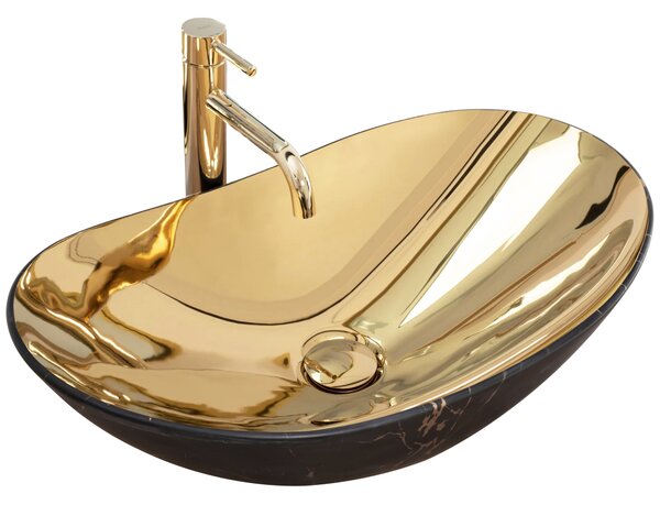 Countertop washbasin Rea Royal in Gold marble black mat