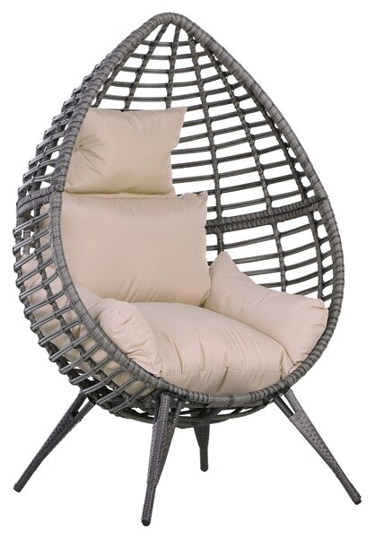 Outsunny Outdoor Indoor Rattan Egg Chair Wicker Weave Teardrop Chair with Cushion