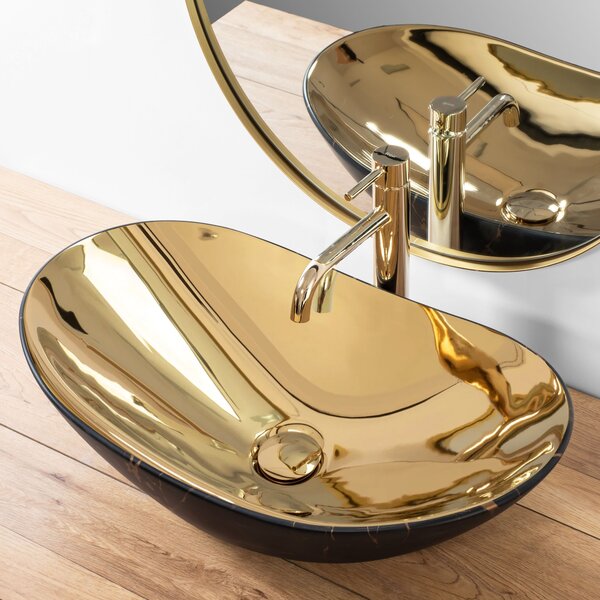 Countertop washbasin Rea Royal in Gold marble black mat