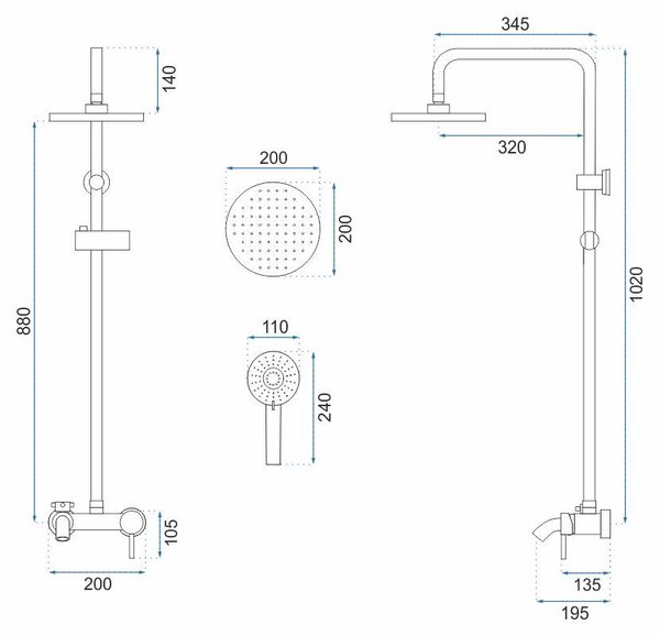 Shower set Rea Luis Gold Brush