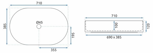 Ceramic Countertop Basin Rea Nadia 70