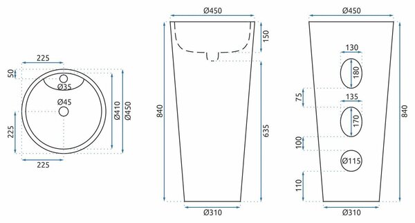 Freestanding ceramic basin Anya Lava Matt