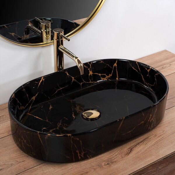 Ceramic Countertop Basin Rea Nadia Black Marble Shiny