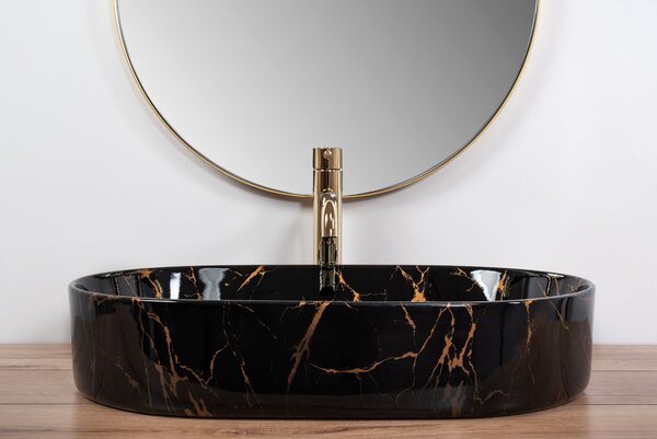 Ceramic Countertop Basin Rea Nadia Black Marble Shiny