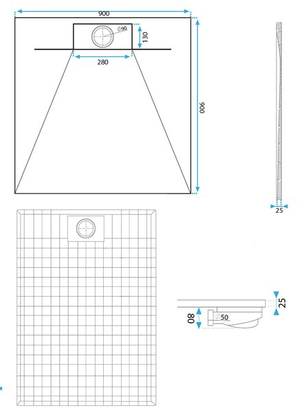 Shower tray Bazalt White 90x90