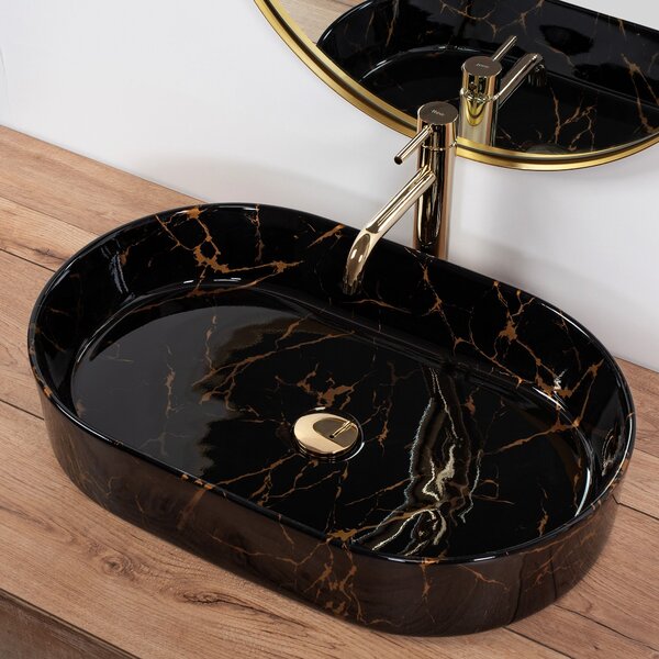 Ceramic Countertop Basin Rea Nadia Black Marble Shiny