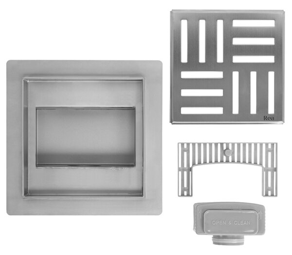 Linear drainage REA CROSS 150x150 Nickel Brush