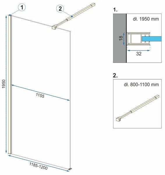 Shower screen Rea Aero Gold Brush N 90 Walk In + EVO