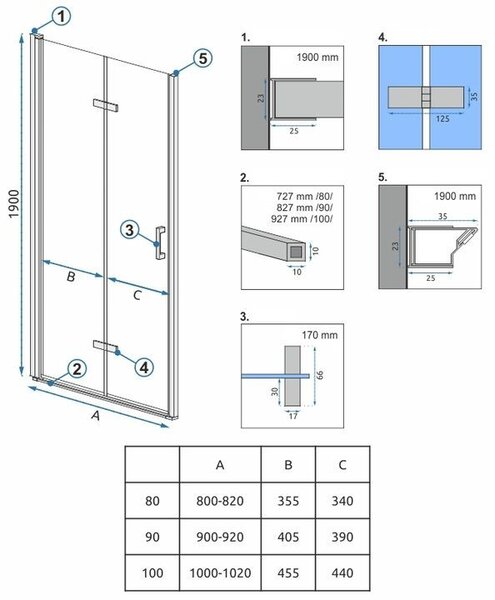 Shower doors Rea Molier Chrome+ profil 80