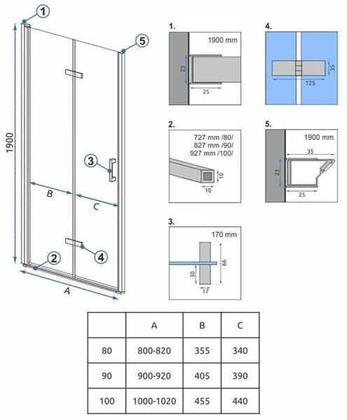 Shower doors Rea Molier Chrome+ profil 90