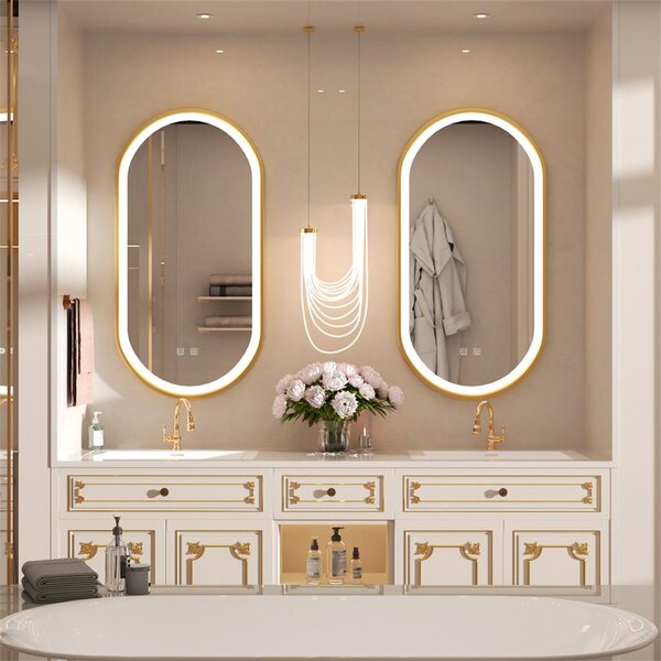 Mirror LED OVL 50x100cm Brush Gold