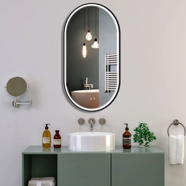 Mirror LED OVL 50x100cm Black