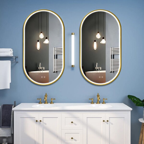 Mirror LED OVL 50x100cm Brush Gold