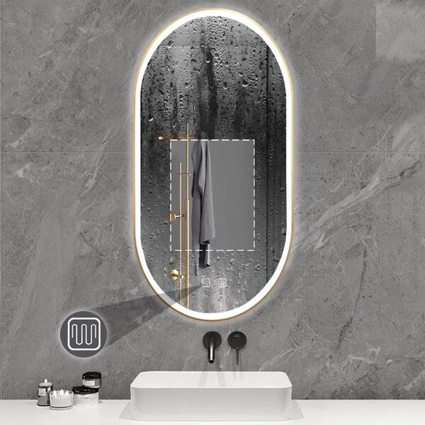 Mirror LED OVL 50x100cm Brush Gold