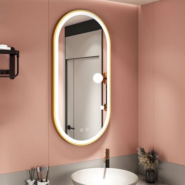 Mirror LED OVL 50x100cm Brush Gold