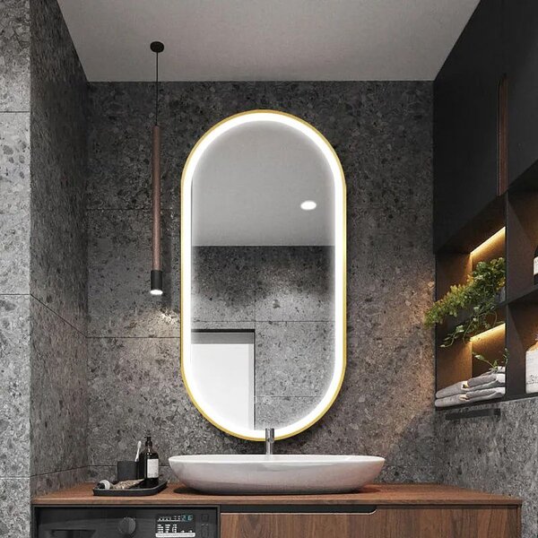 Mirror LED OVL 50x100cm Brush Gold