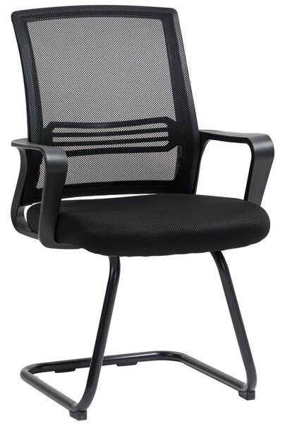 HOMCOM Ergonomic Desk Chair No Wheels, Padded Meeting Office Chair with Sled Base for Home Conference Room, Bedroom, Waiting, Reception, Black