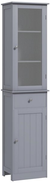 Kleankin Bathroom Storage Cabinet with 3-tier Shelf Drawer Door, Floor Cabinet Free Standing Tall Slim Side Organizer Shelves, Grey Aosom UK