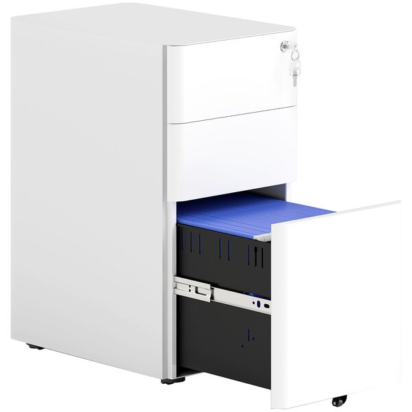 Vinsetto 3-Drawer Steel Filing Cabinet with Lock - White