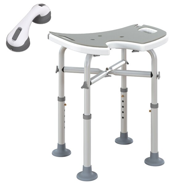 HOMCOM Bath Stool with Suction Cup Fee, 'U' Seat Padded Shower Stool, 39-51.5cm Adjustable Height, Grey Aosom UK