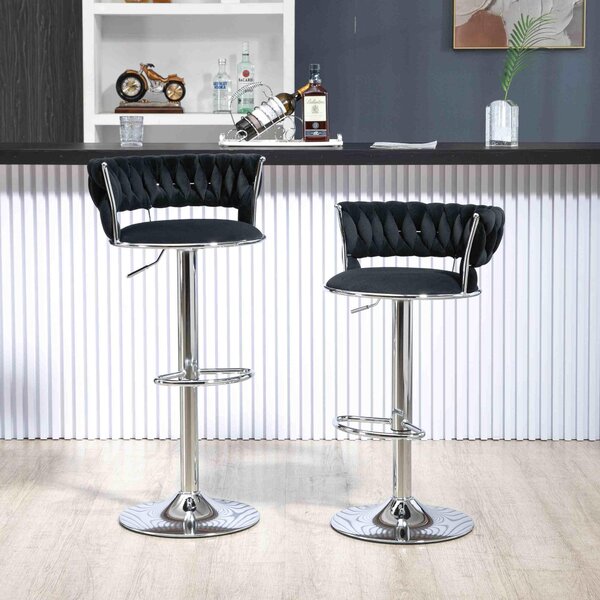 Modern Adjustable Bar Stools Set of 2 with Back and Footrest, Velvet Swivel Counter Stools for Kitchen Island and Pub, 54x46x97 cm, Black Aosom.UK