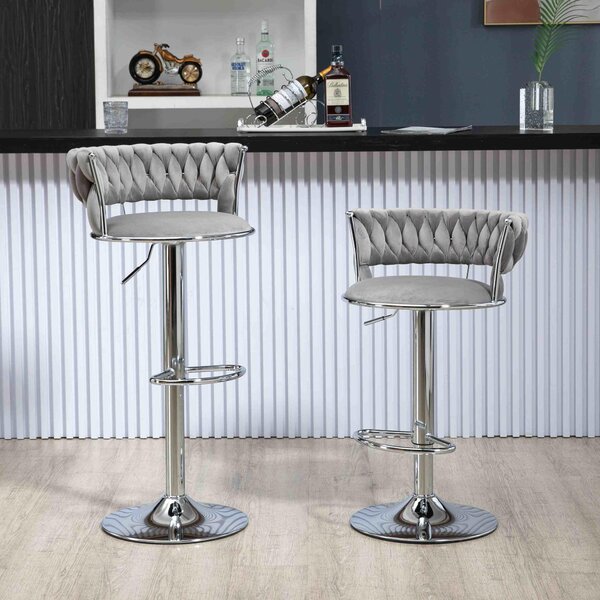 Modern Adjustable Bar Stools Set of 2 with Back and Footrest, Velvet Swivel Counter Stools for Kitchen Island and Pub, 54x46x97 cm, Gray Aosom.UK