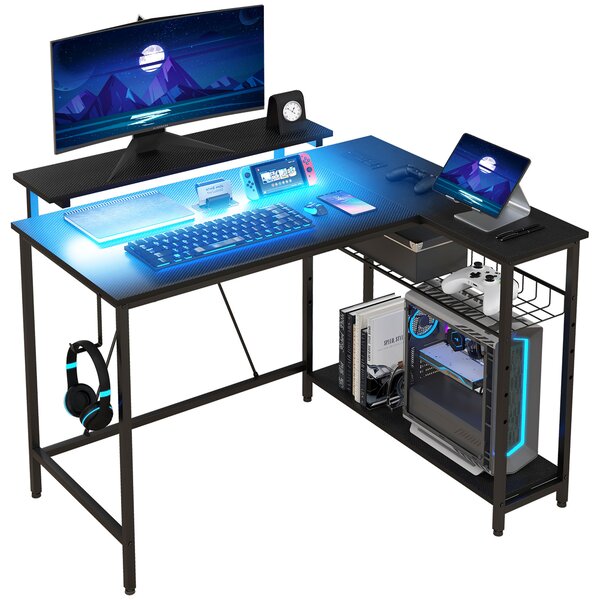 HOMCOM Reversible 'L' LED Light Gaming/Work Desk - Black Aosom UK