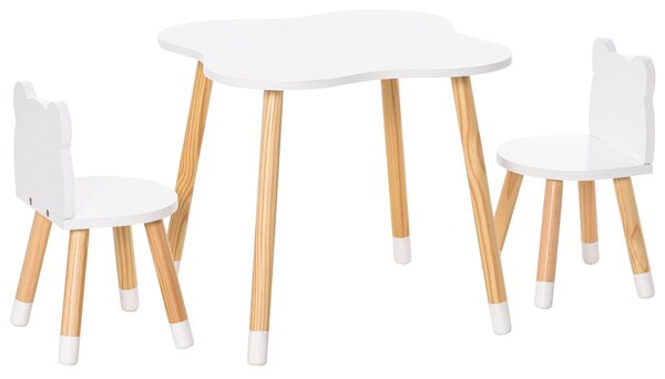 HOMCOM 3 Piece Kids Table and Chair Set with 2 Bear-shaped Chairs, White