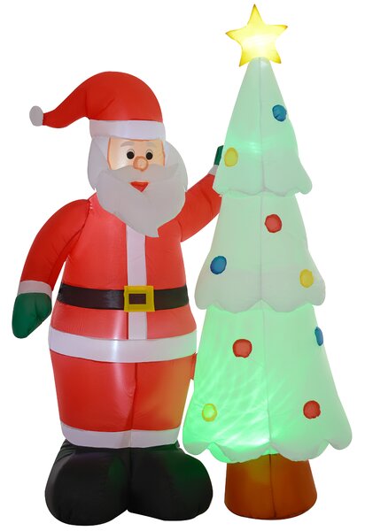 HOMCOM 7ft Christmas Inflatable Decoration Santa Claus and Christmas Tree with Rotating Magic Ball Light, Blow-Up Outdoor LED Yard Display for Lawn Garden Party Aosom UK