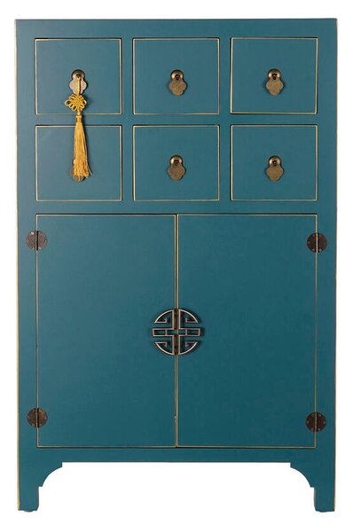 Chest of drawers DKD Home Decor Blue Golden Fir MDF Wood Oriental 63 x 27 x 101 cm 63 x 27 x 100 cm