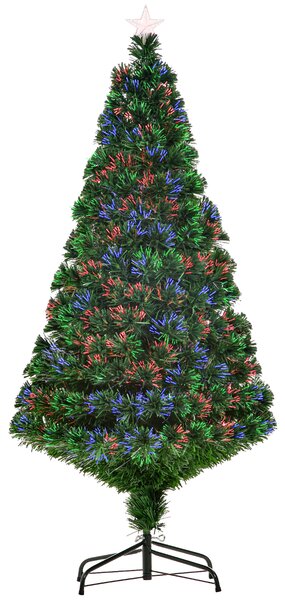 HOMCOM 5FT Green Fiber Optic Xmas Tree Pre-Lit Fibre Optic Artificial Christmas Tree Multi-Colour Aosom UK