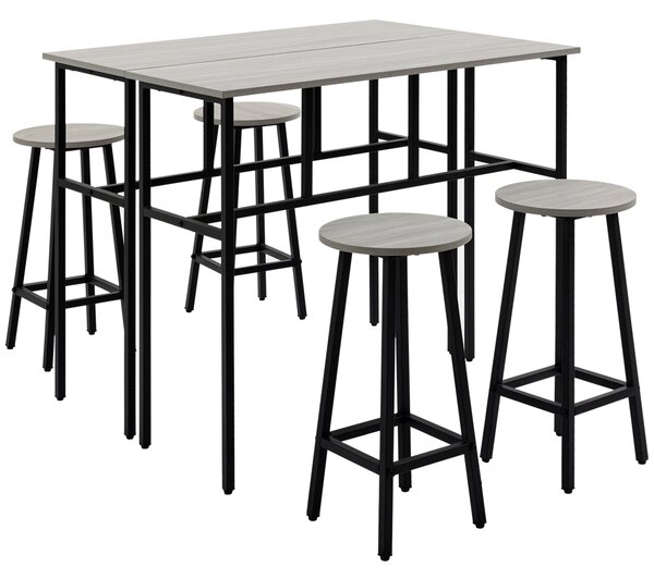 HOMCOM Bar Table and Stools, 2 Breakfast Tables with 4 Stools, Counter Height Dining Tables & Chairs for Kitchen, Living Room, Grey Aosom UK