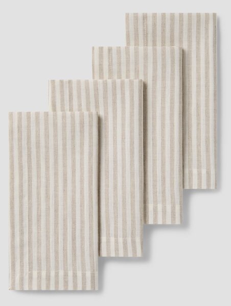 Oatmeal Stripe Linen Blend Napkins Set of 4 | 45 x 45cm | Piglet in Bed