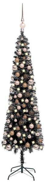 Slim Christmas Tree with LEDs&Ball Set Black 210 cm