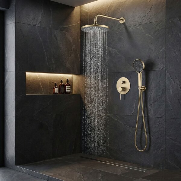 Shower system Rea Lungo Stripe Gold Brush + BOX