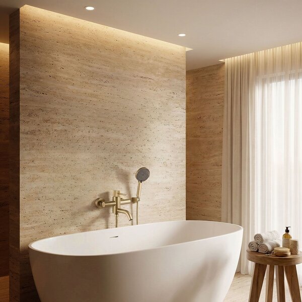 Bathroom faucet REA Lungo Stripe Gold Brush