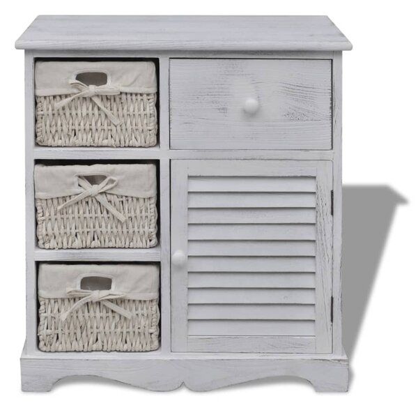 Wooden Cabinet 3 Left Weaving Baskets White