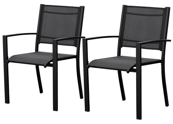 Outsunny Set of 2 Outdoor Garden Chairs with Steel Frame Texteline Seats for Dining Patio Balcony Black