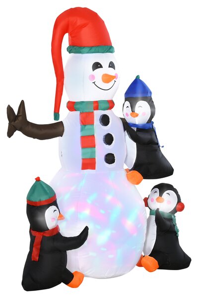 HOMCOM Christmas Inflatable Snowman and Penguins Outdoor Home Seasonal Decoration w/ LED Light