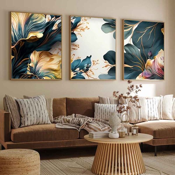 Impressionist Wooden 20x30cm Gilded Teal Art Frame Set of 3 in Multicolour