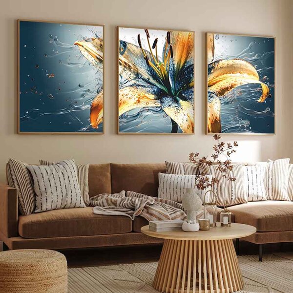Impressionist Wooden 20x30cm Liquid Lily Art of Frame Set of 3 in Multicolour