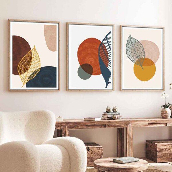Impressionist Wooden 20x30cm Autumnal Abstract Art of Frame Set of 3 in Multicolour