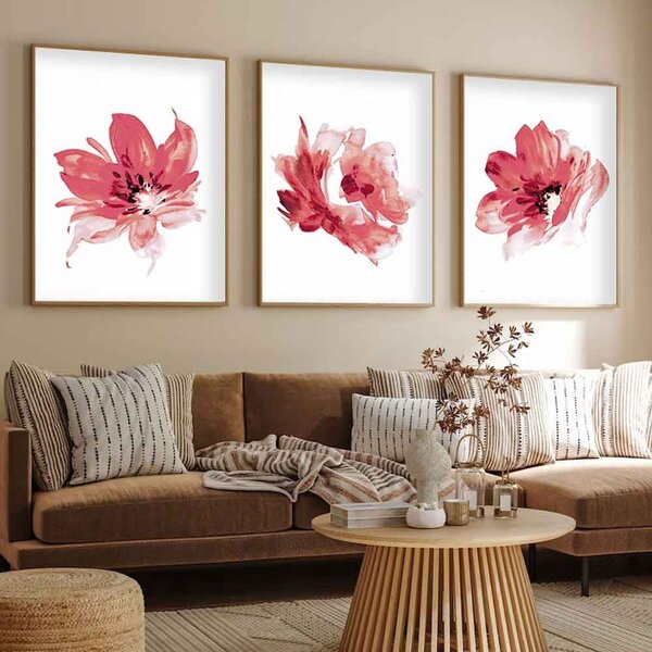 Impressionist Wooden 20x30cm Crimson Bloom Art Frame Set of 3 in Multicolour