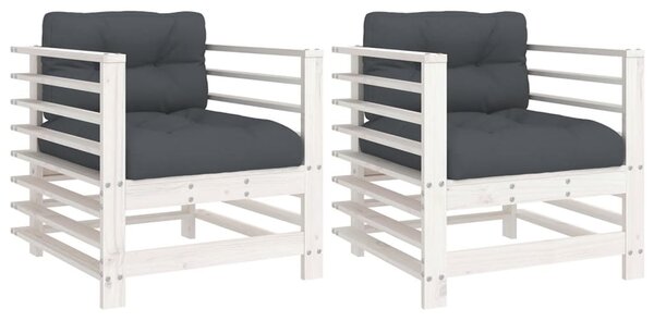 Velaro Garden White Solid Pinewood Armchairs with Anthracite Cushions in Pair