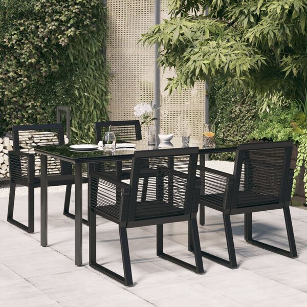 Revano Garden 160cm Glass Top Dining Table with 4 Chairs in Black